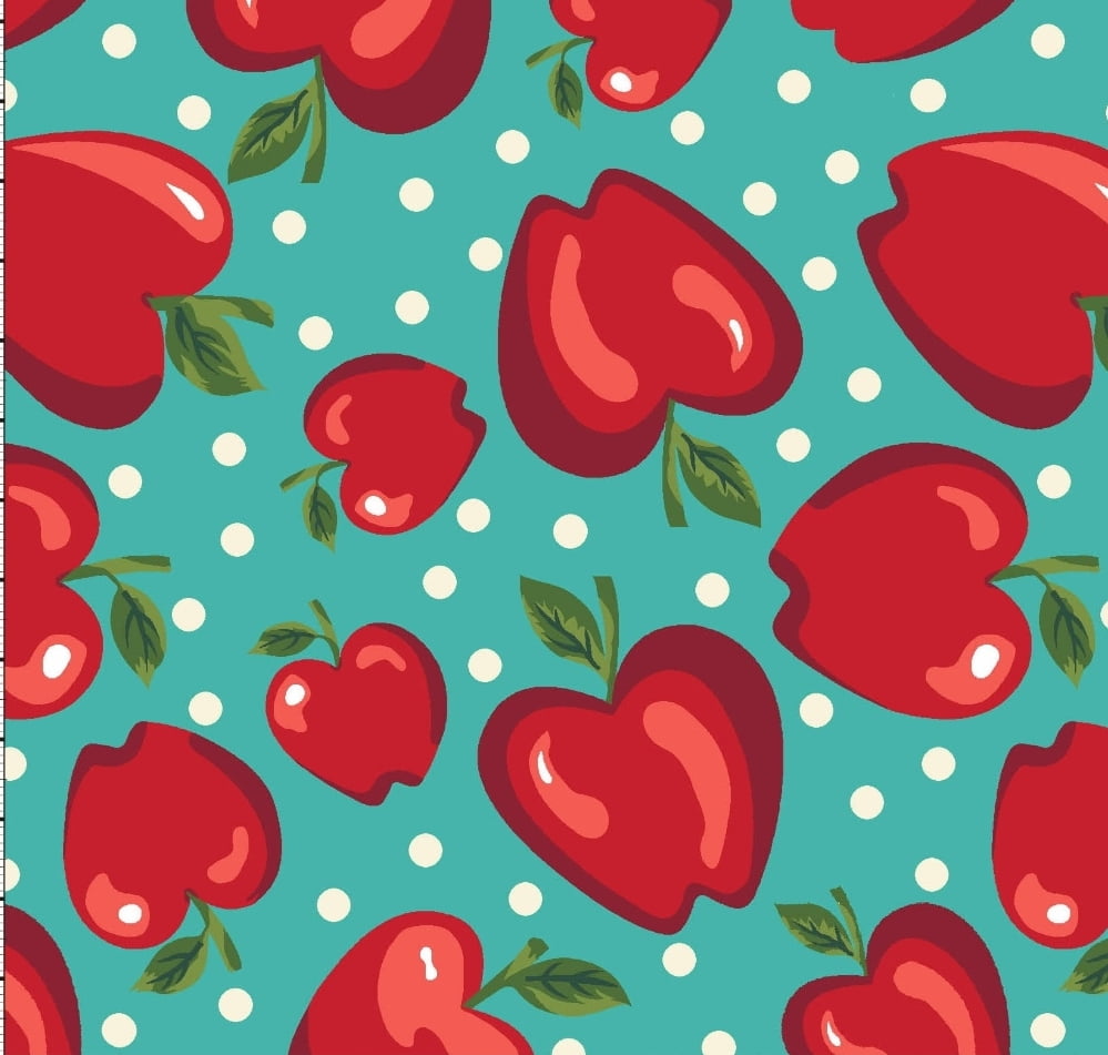tecido maçãs / fundo turquesa - 50x150cm