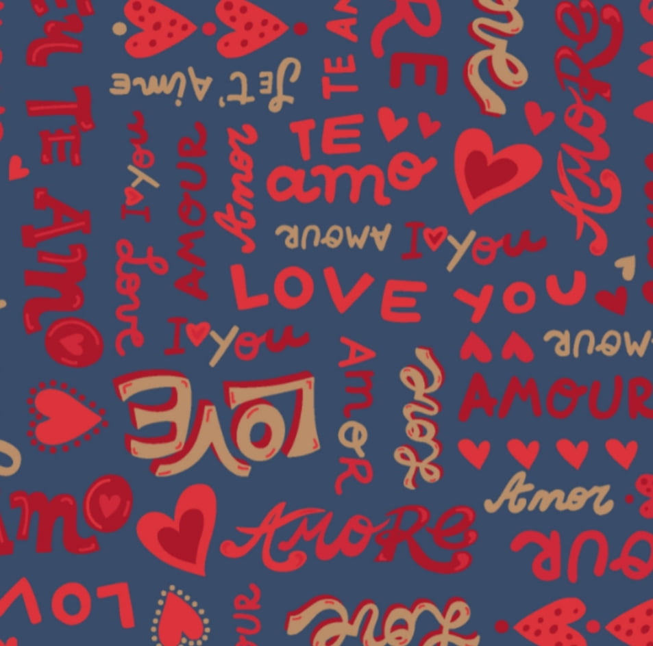 Coleção Amore Love - mensagens / fundo azul - 30x150cm