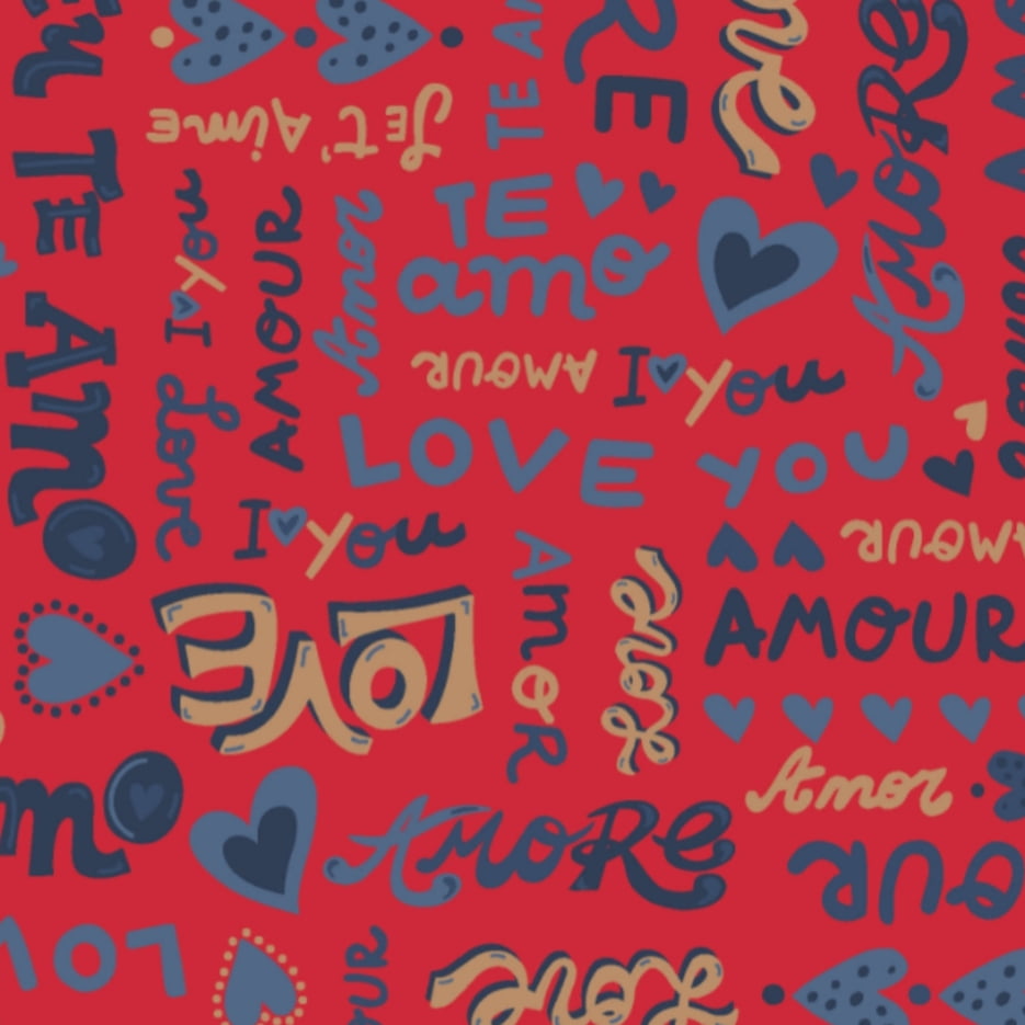 Coleção Amore Love - mensagens / fundo vermelho - 30x150cm