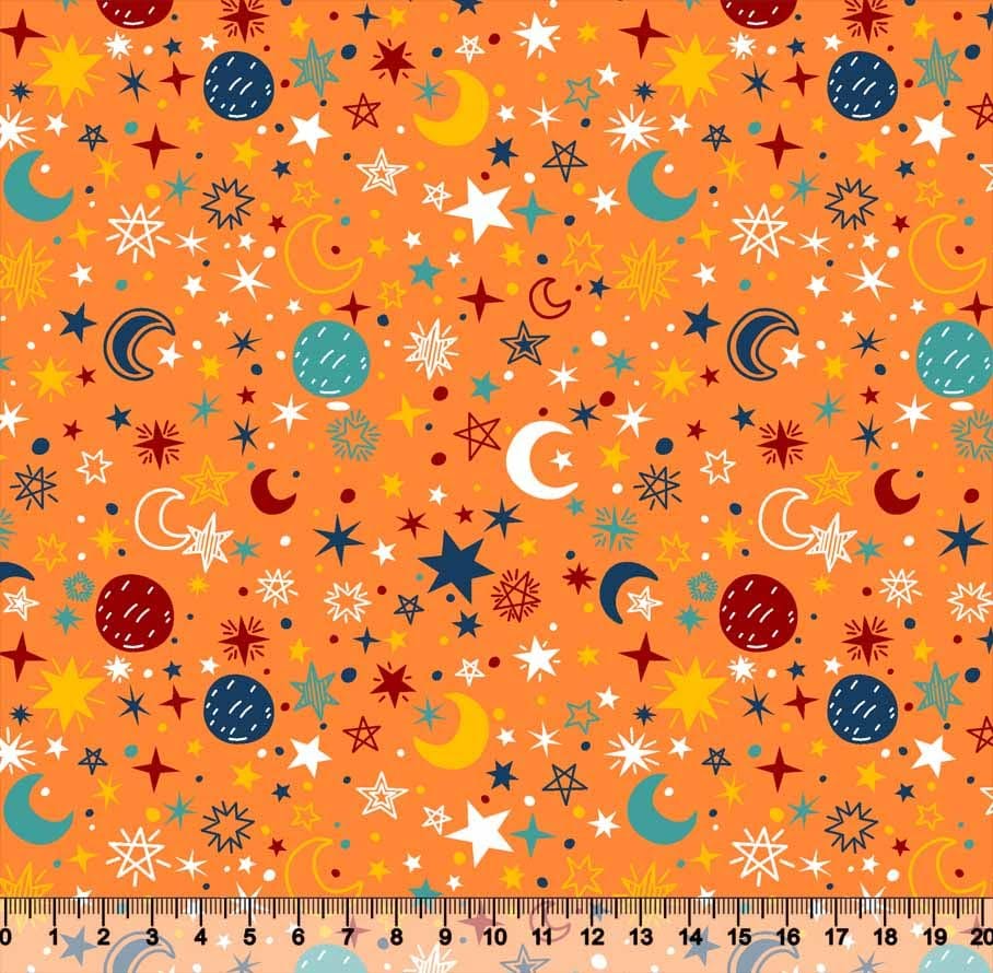 tecido constelação fundo laranja - 0,50cm x 1,50m